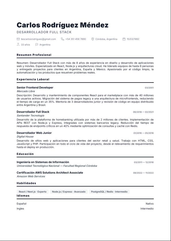 Plantilla de currículum profesional Minimalista - CVCraft